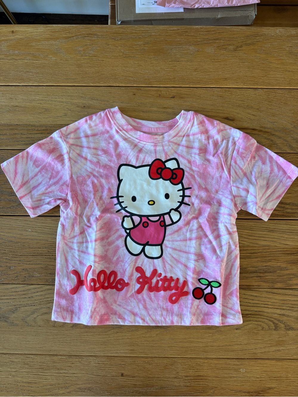 Hello Kitty Pink Tie-Dye Graphic Tee with Cherry Accent